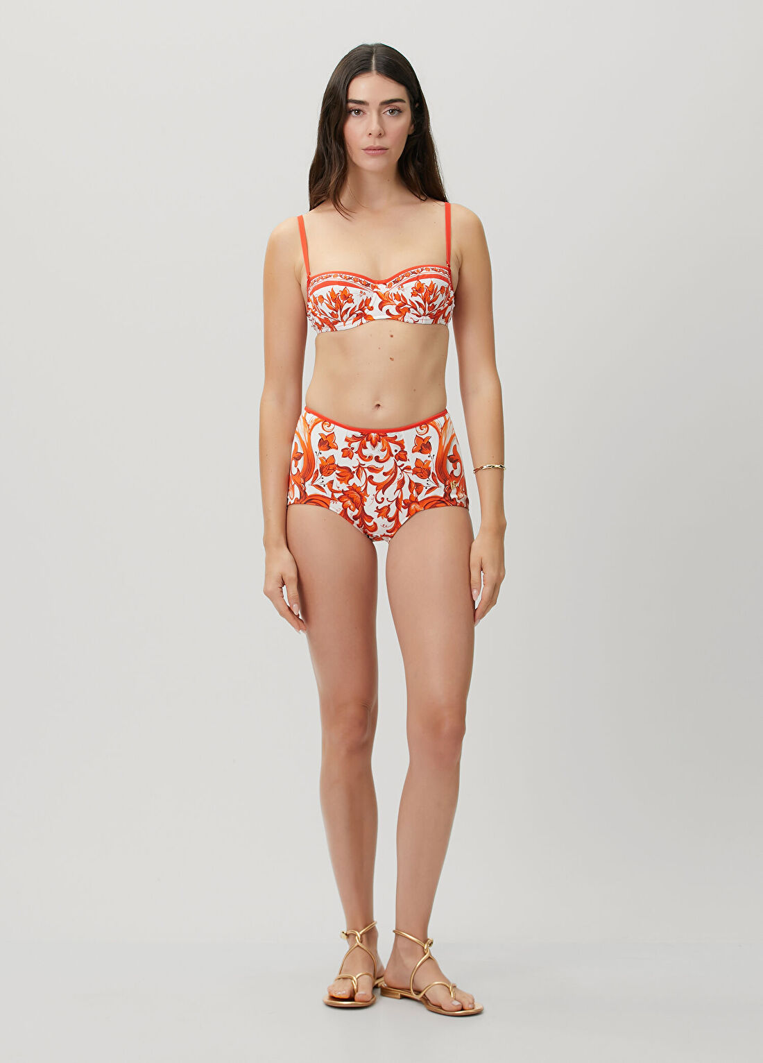 Dolce&Gabbana Turuncu Beyaz Desenli Bikini Takımı görsel 3