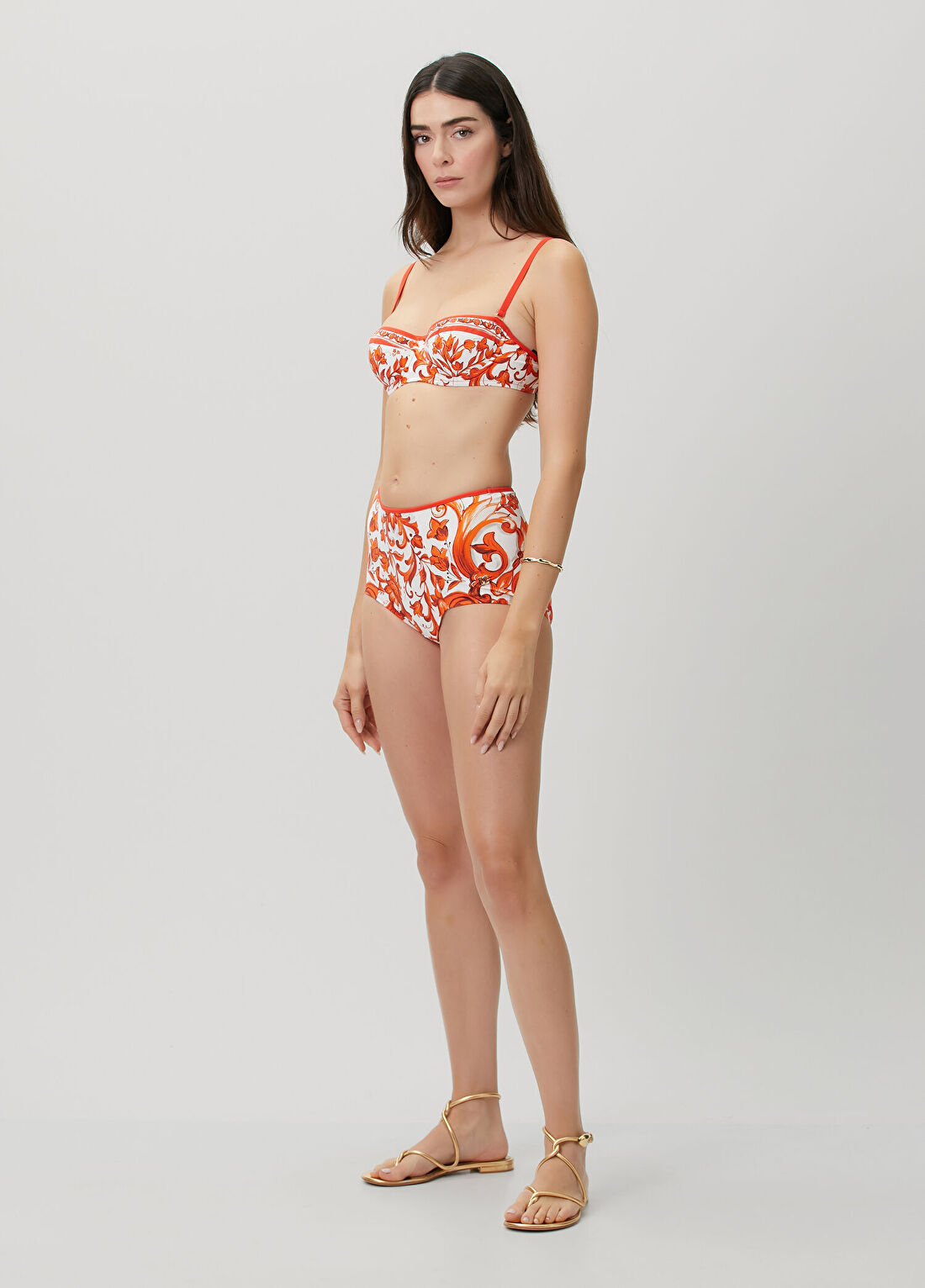 Dolce&Gabbana Turuncu Beyaz Desenli Bikini Takımı