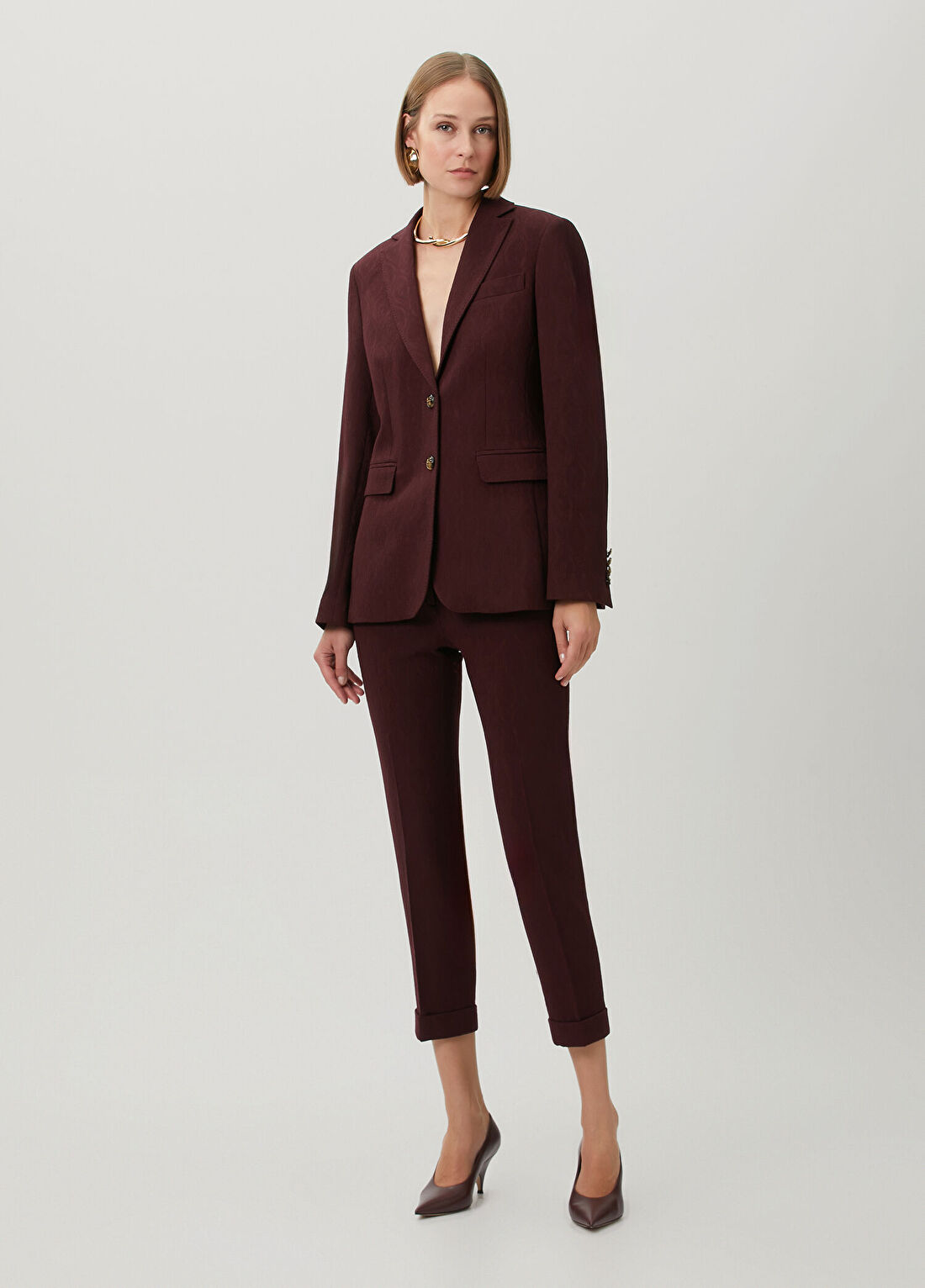 Etro Bordo Jakarlı Yün Pantolon