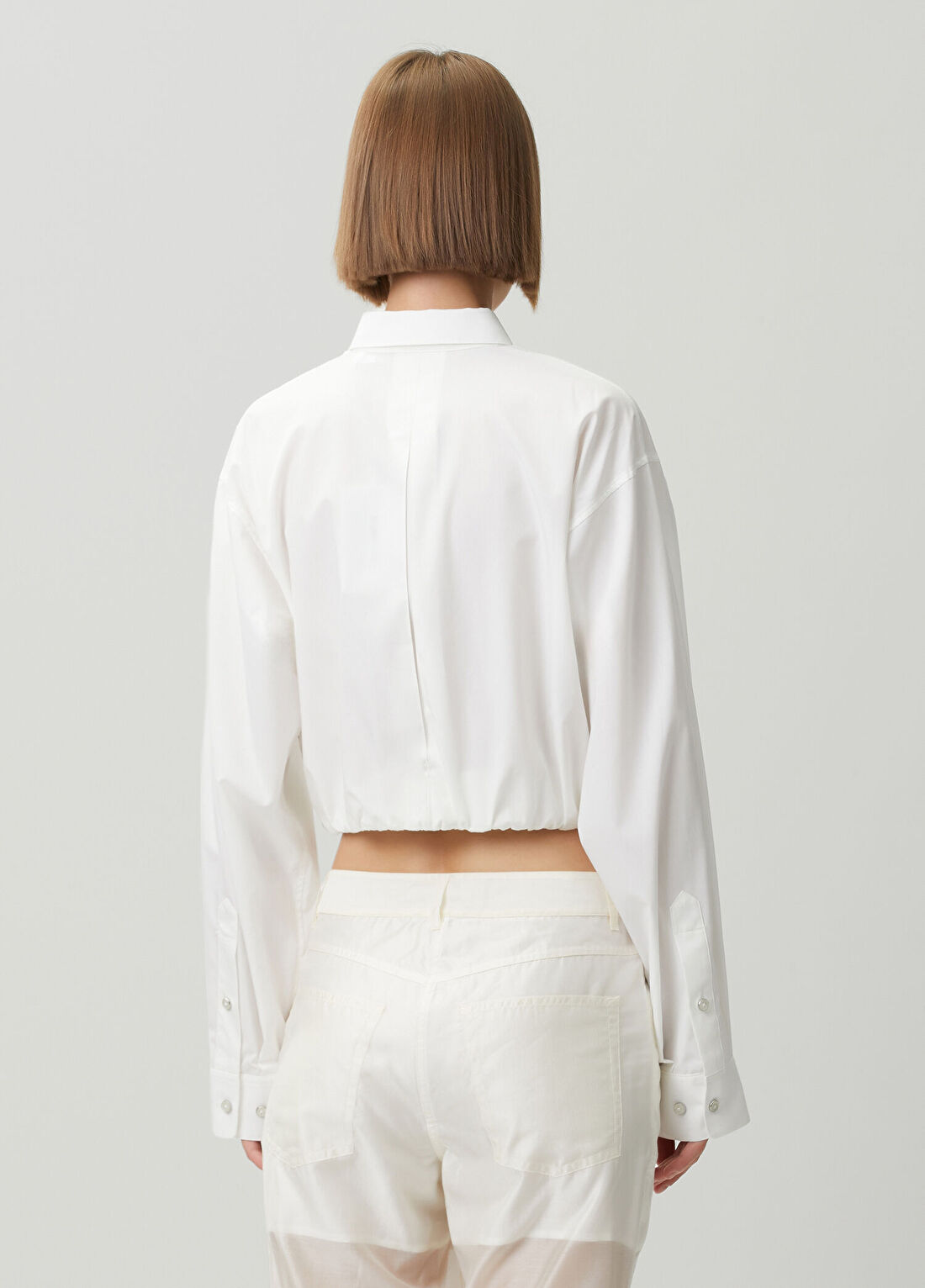 Helmut Lang Beyaz Crop Poplin Gömlek görsel 4