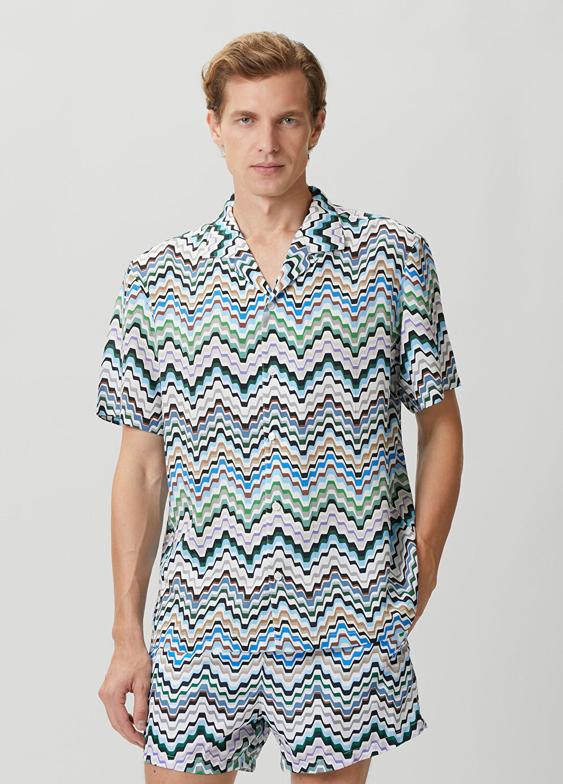 Missoni Çok Renkli Geometrik Desenli Kısa Kollu Gömlek