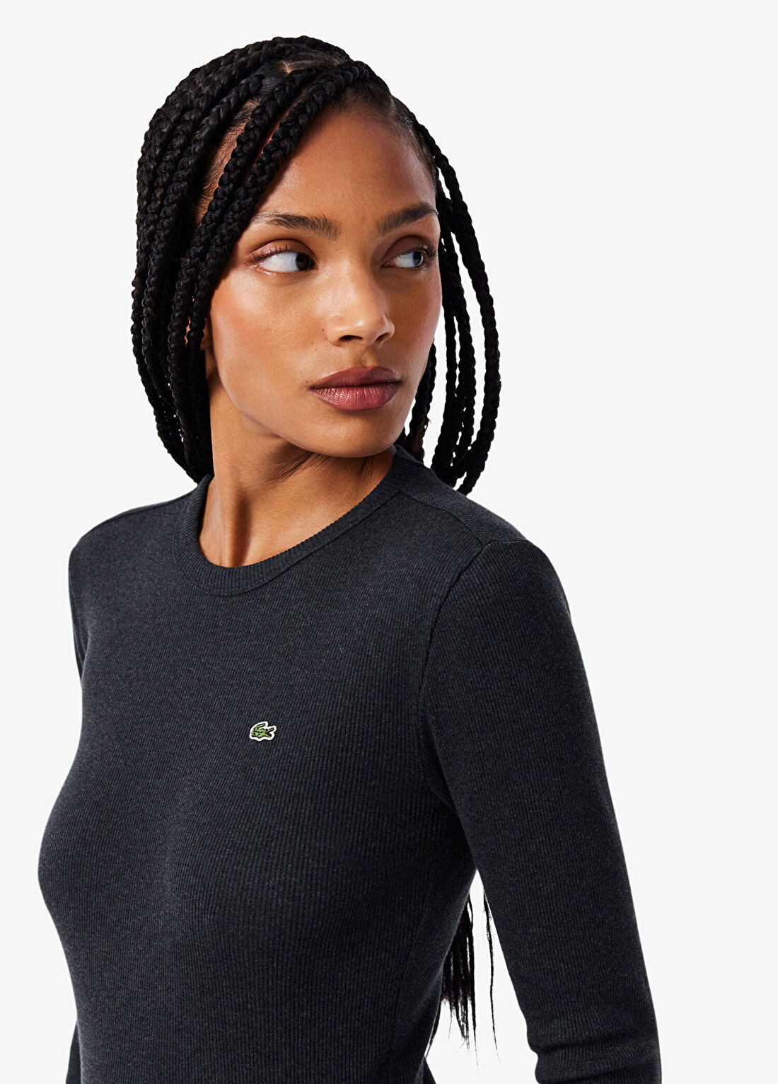 Lacoste Gri Bisiklet Yaka Slim Fit Uzun Kollu Kadın T-Shirt görsel 2