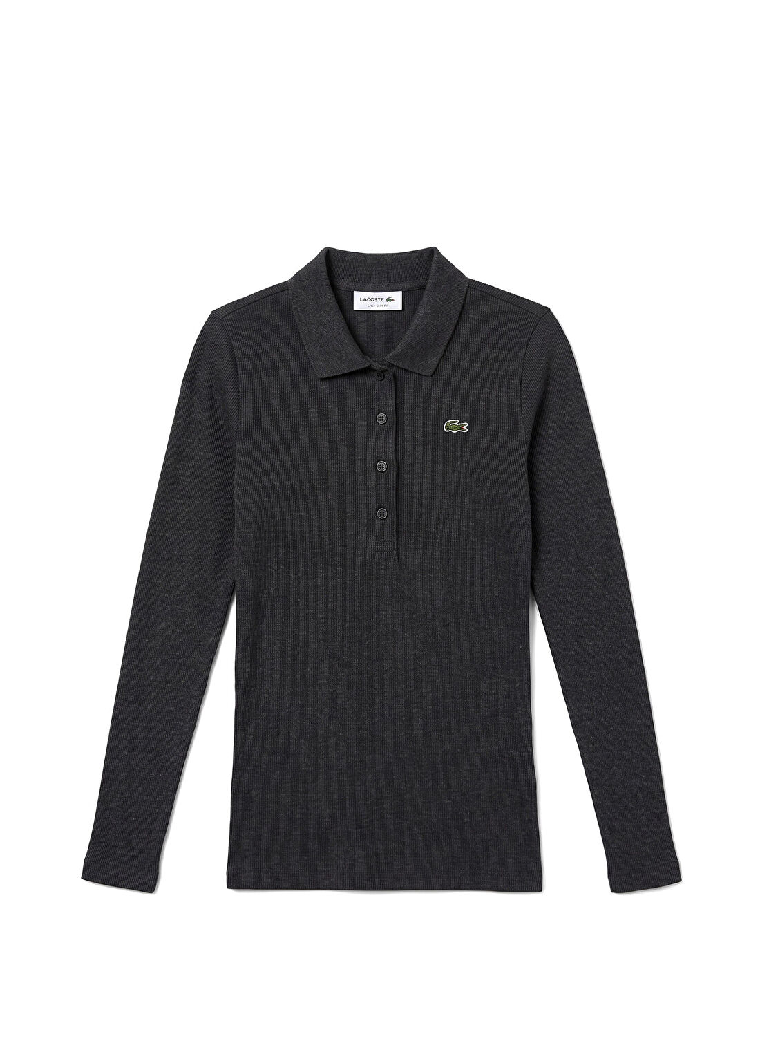 Lacoste L.12.D Slim Fit Gri Polo Yaka Uzun Kollu Kadın T-Shirt görsel 2
