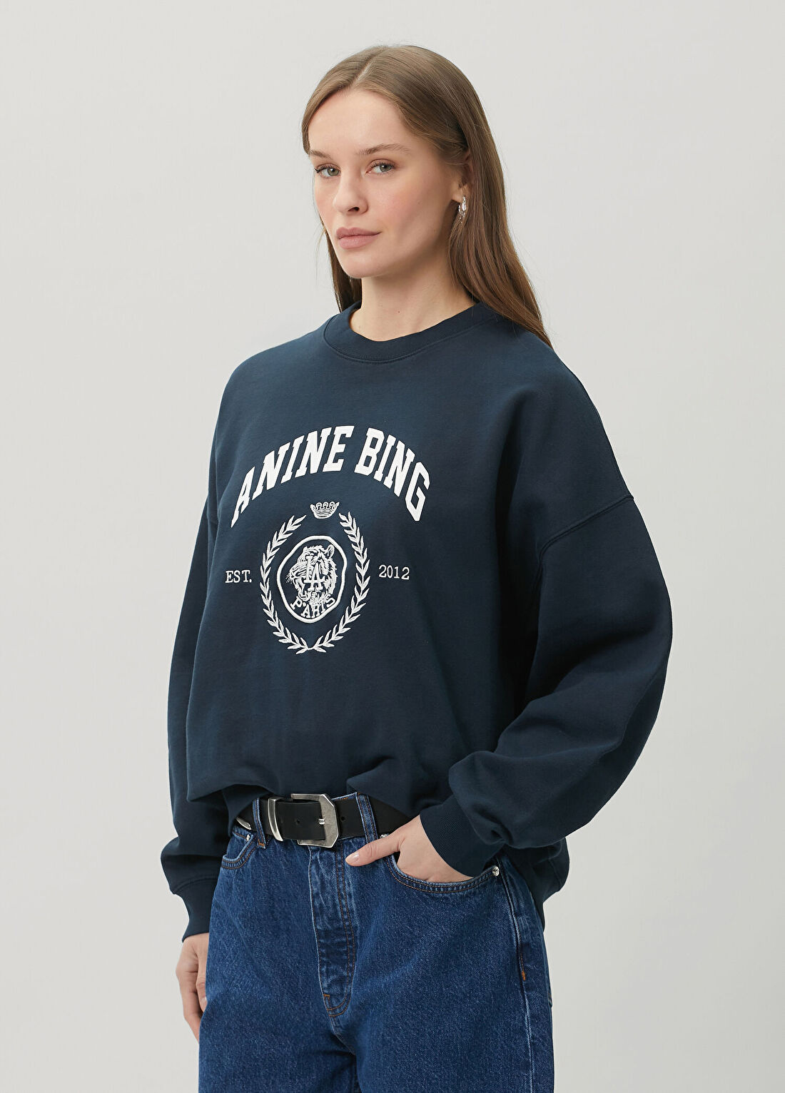 Anine Bing Miles Lacivert Logolu Sweatshirt görsel 3