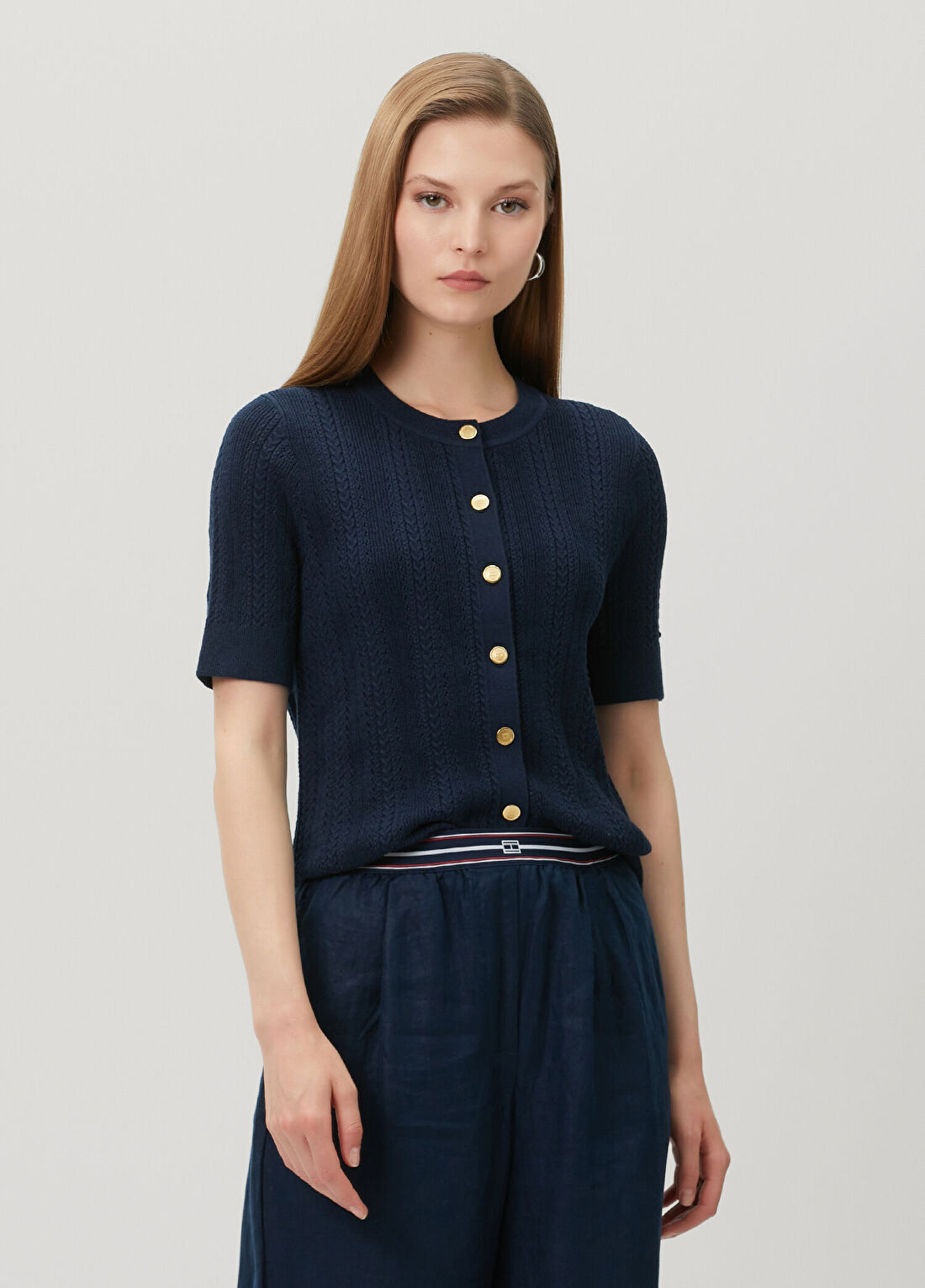 Tommy Hilfiger Summer Lacivert Saç Örgü Hırka