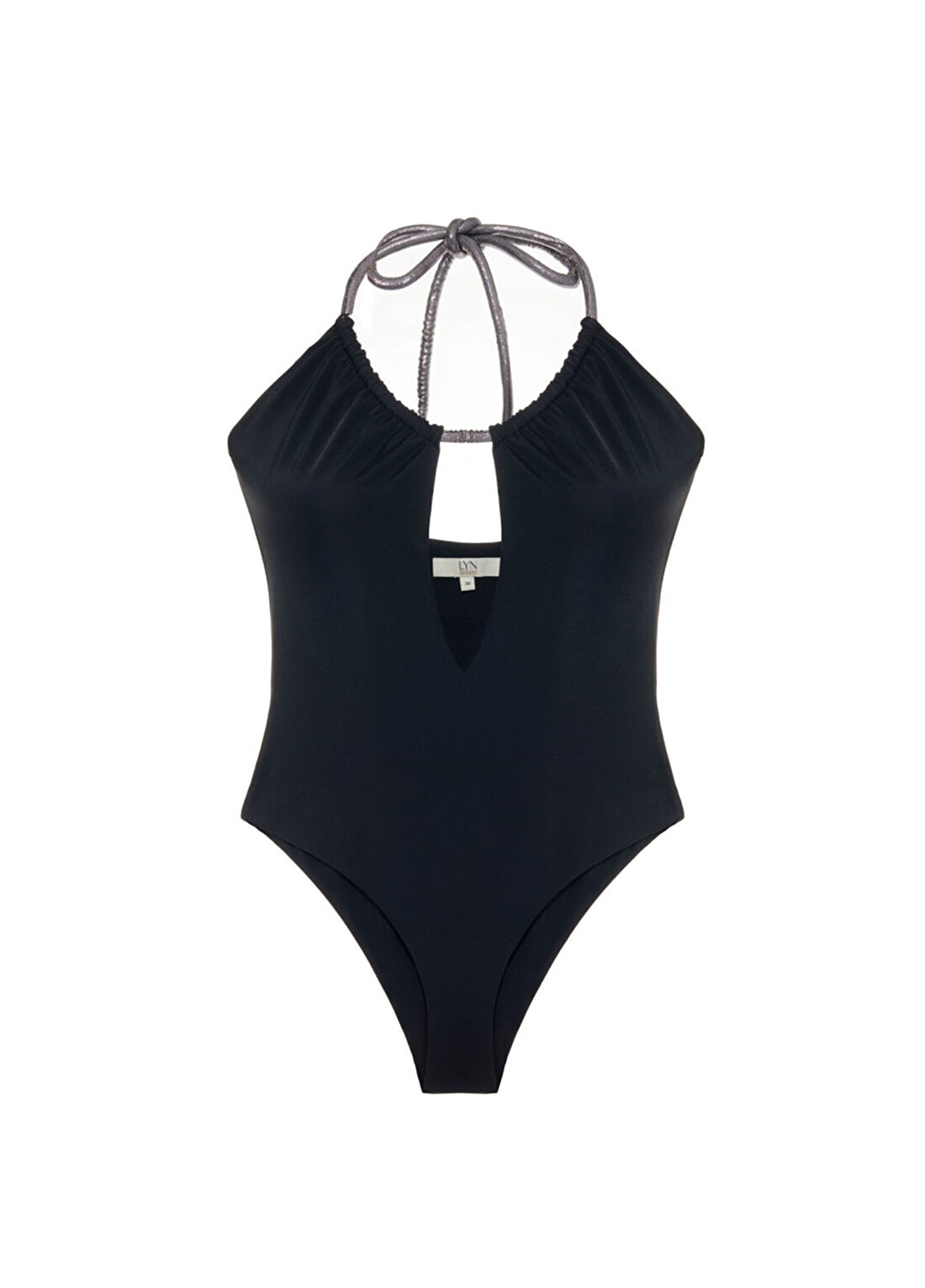 Lyn Swimwear Elira Siyah Parlak Cord Bağcıklı Dekolteli Kadın Mayo