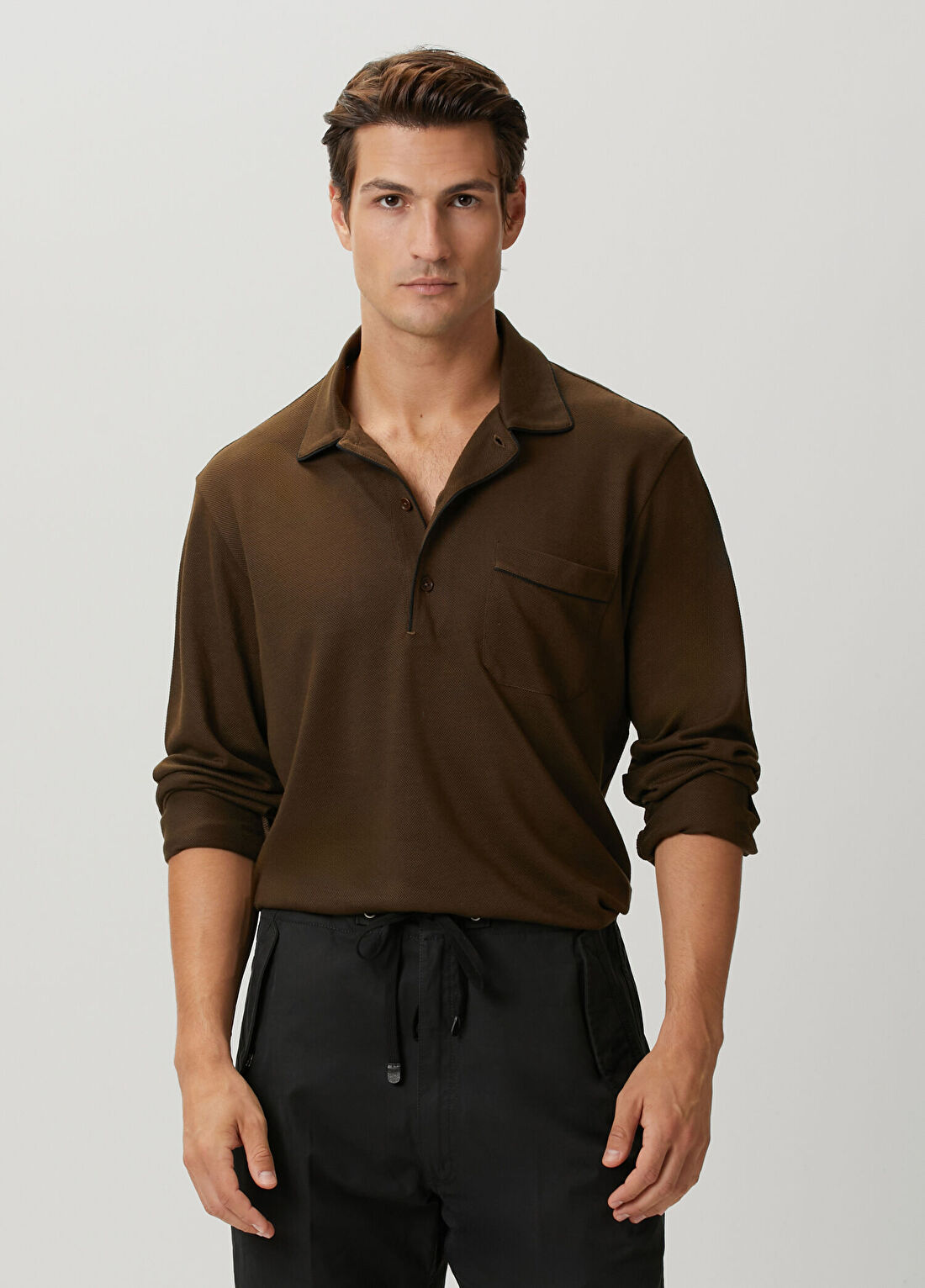Tom Ford Kahverengi Polo Yaka İpek Sweatshirt