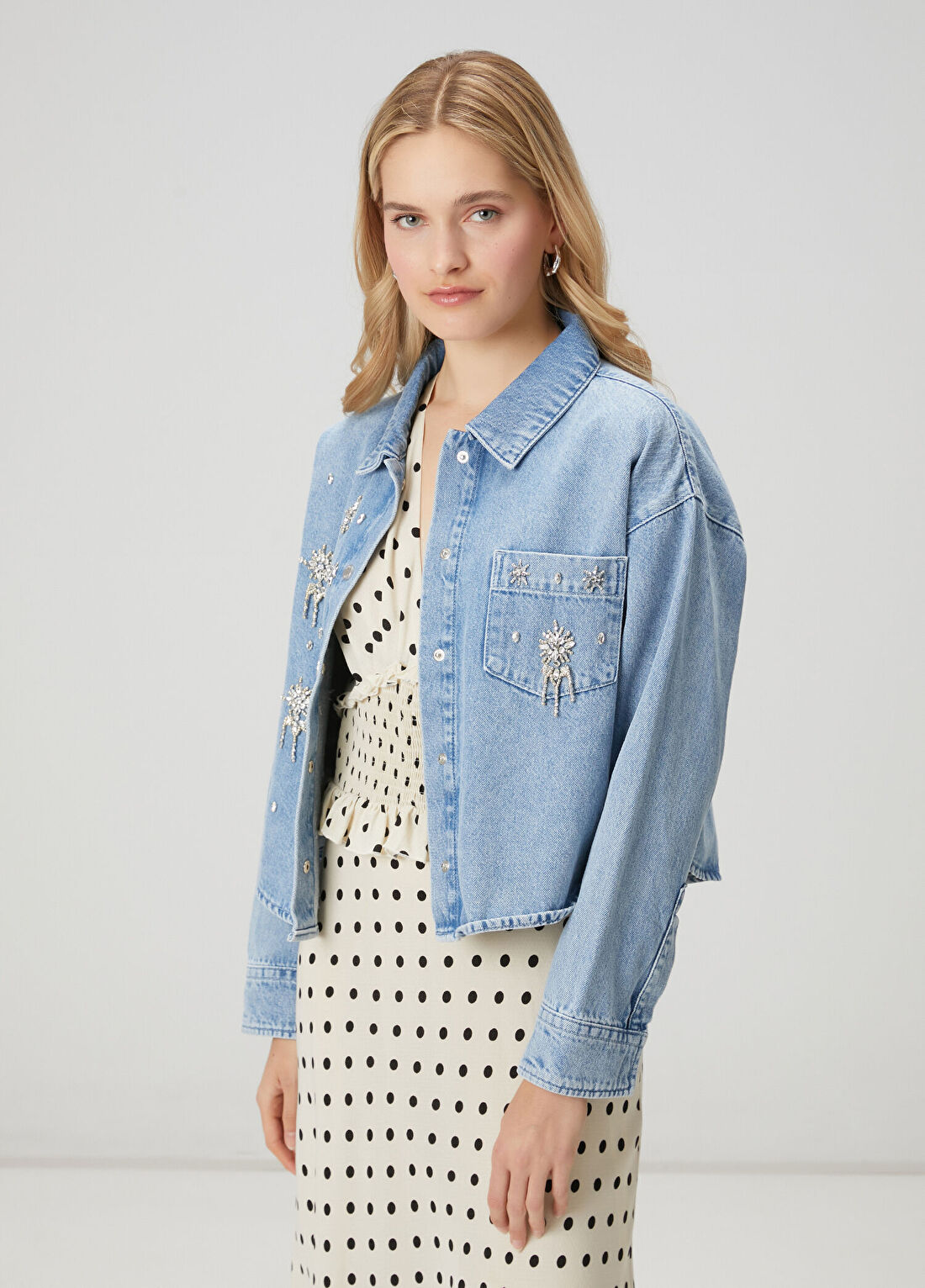 Beymen Club Mavi Taşlı Denim Ceket