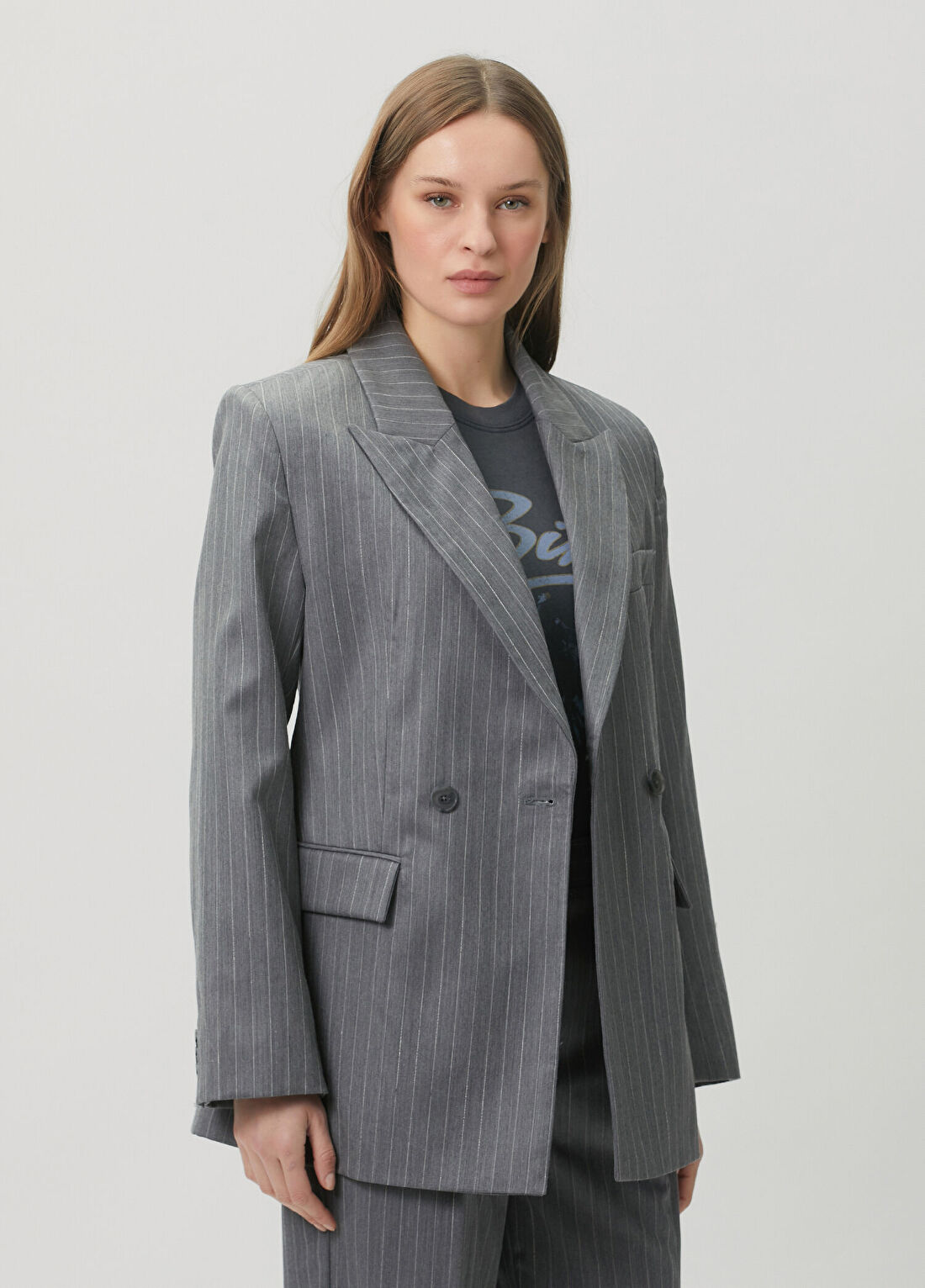 Anine Bing Koyu Gri Kruvaze Yün Blazer
