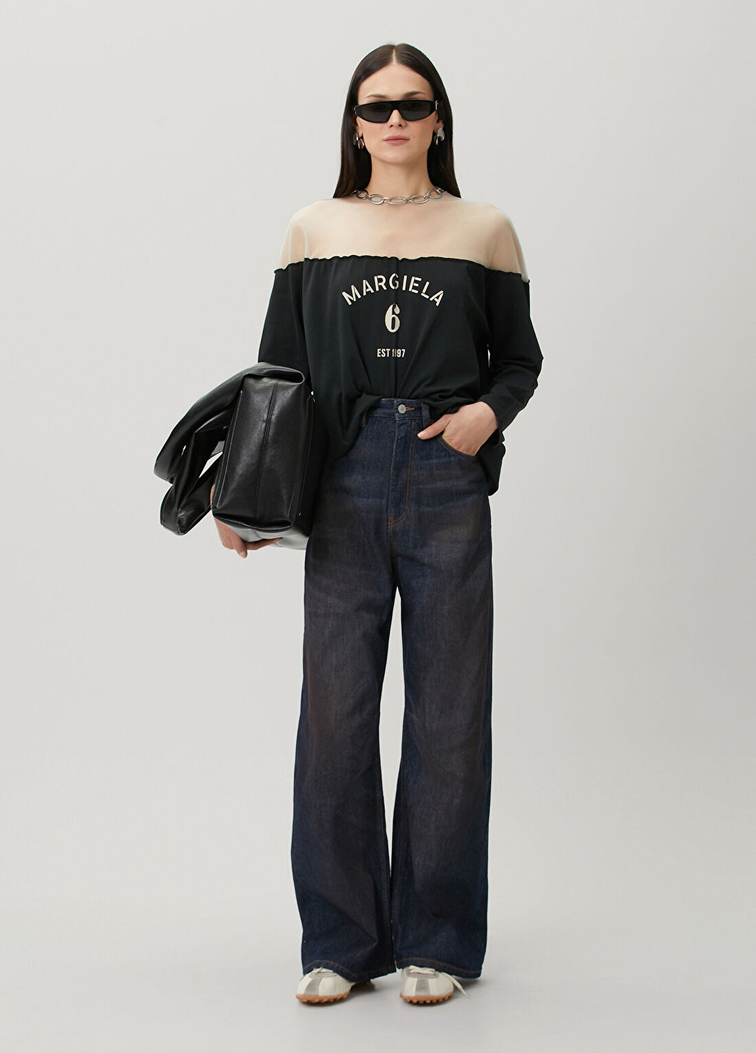 MM6 Maison Margiela Koyu Mavi Wide Leg Jean Pantolon
