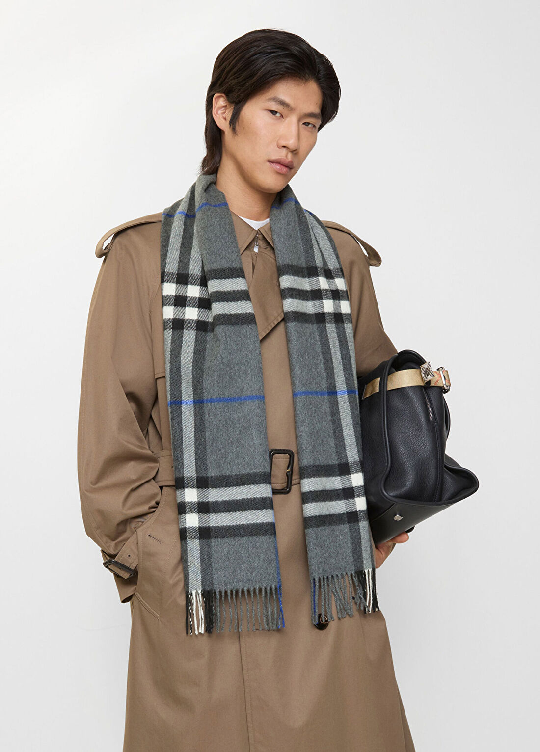 Burberry Giant Check Gri Kaşmir Kadın Atkı görsel 4