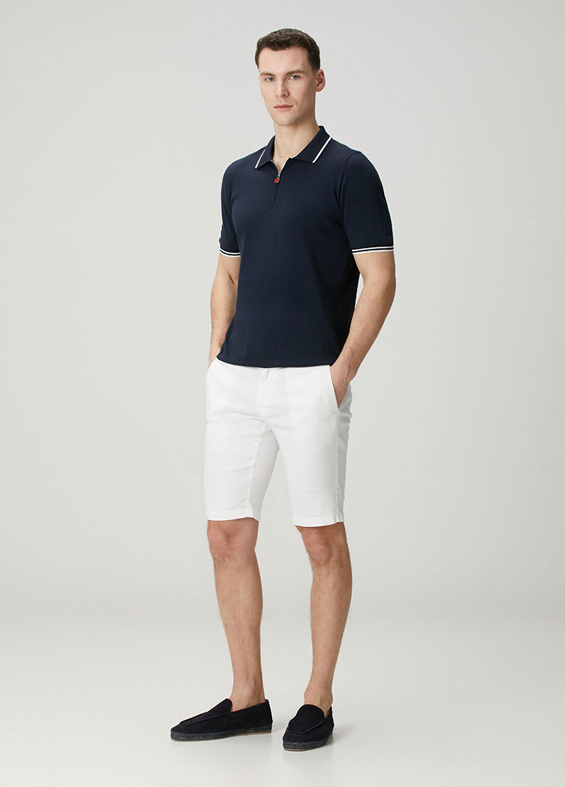 Kiton Beyaz Beli Kordonlu Keten Bermuda