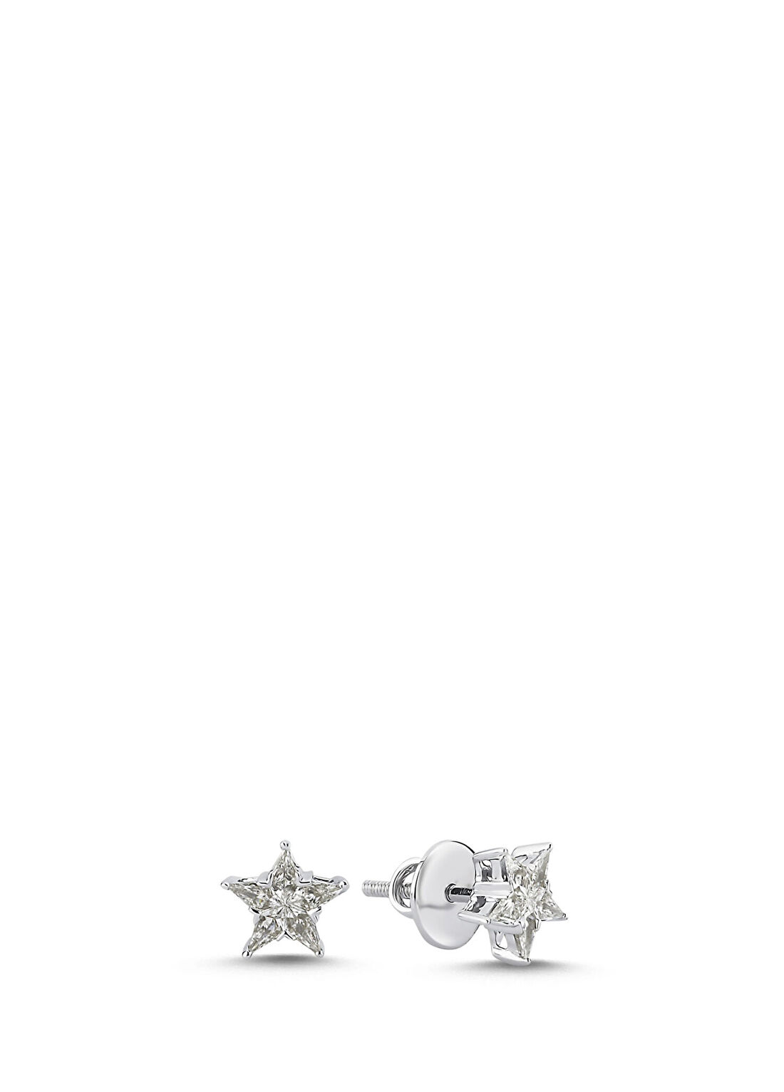 Aspendos Jewellery Yıldız Detaylı Pırlantalı 18 Ayar Beyaz Altın Kadın Küpe