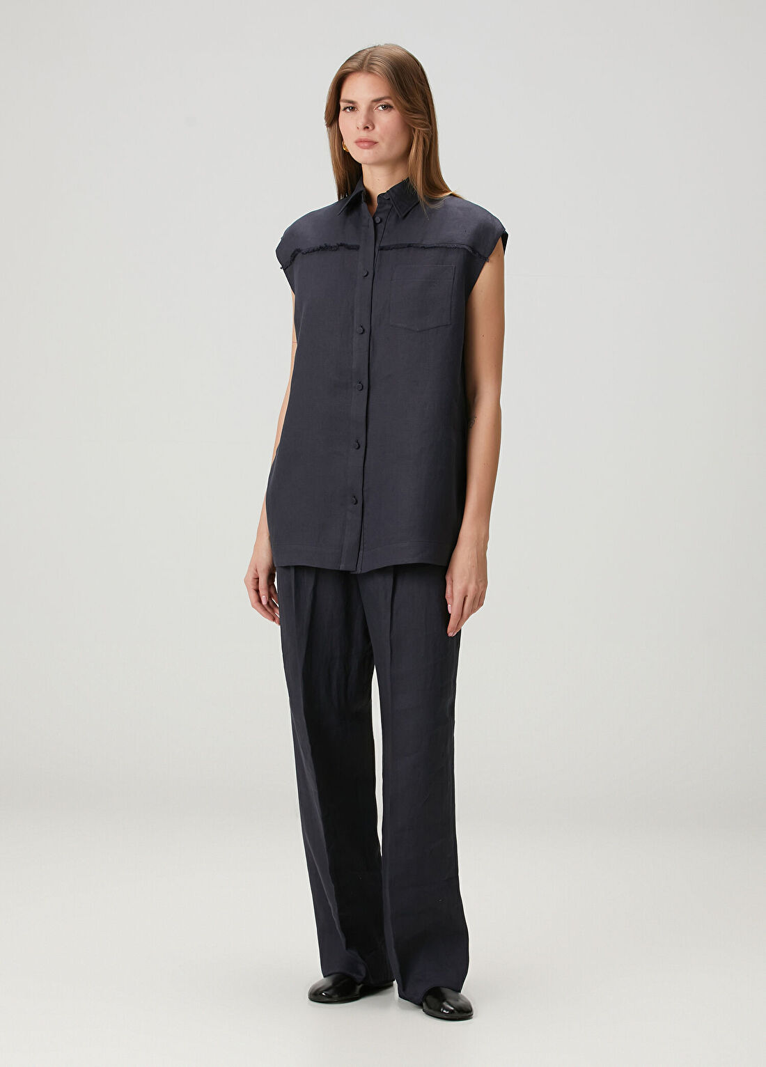 Agnona Lacivert Keten Pantolon