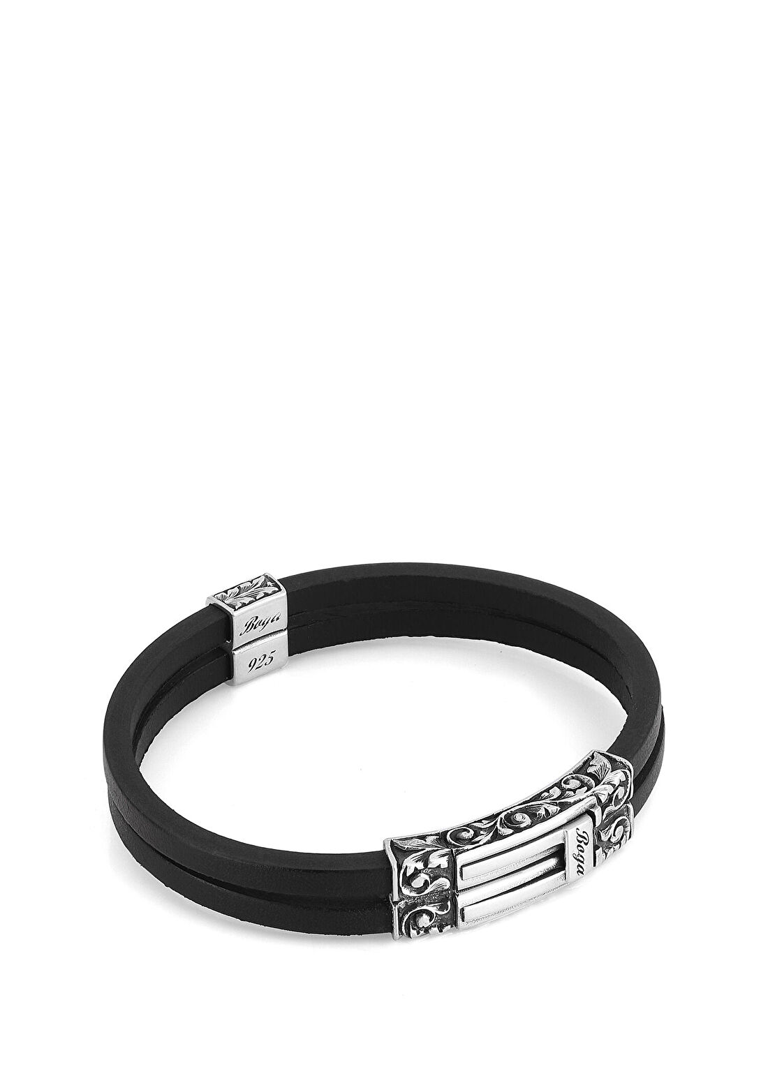 Boga Double Long Engraved Erkek Gümüş Bileklik