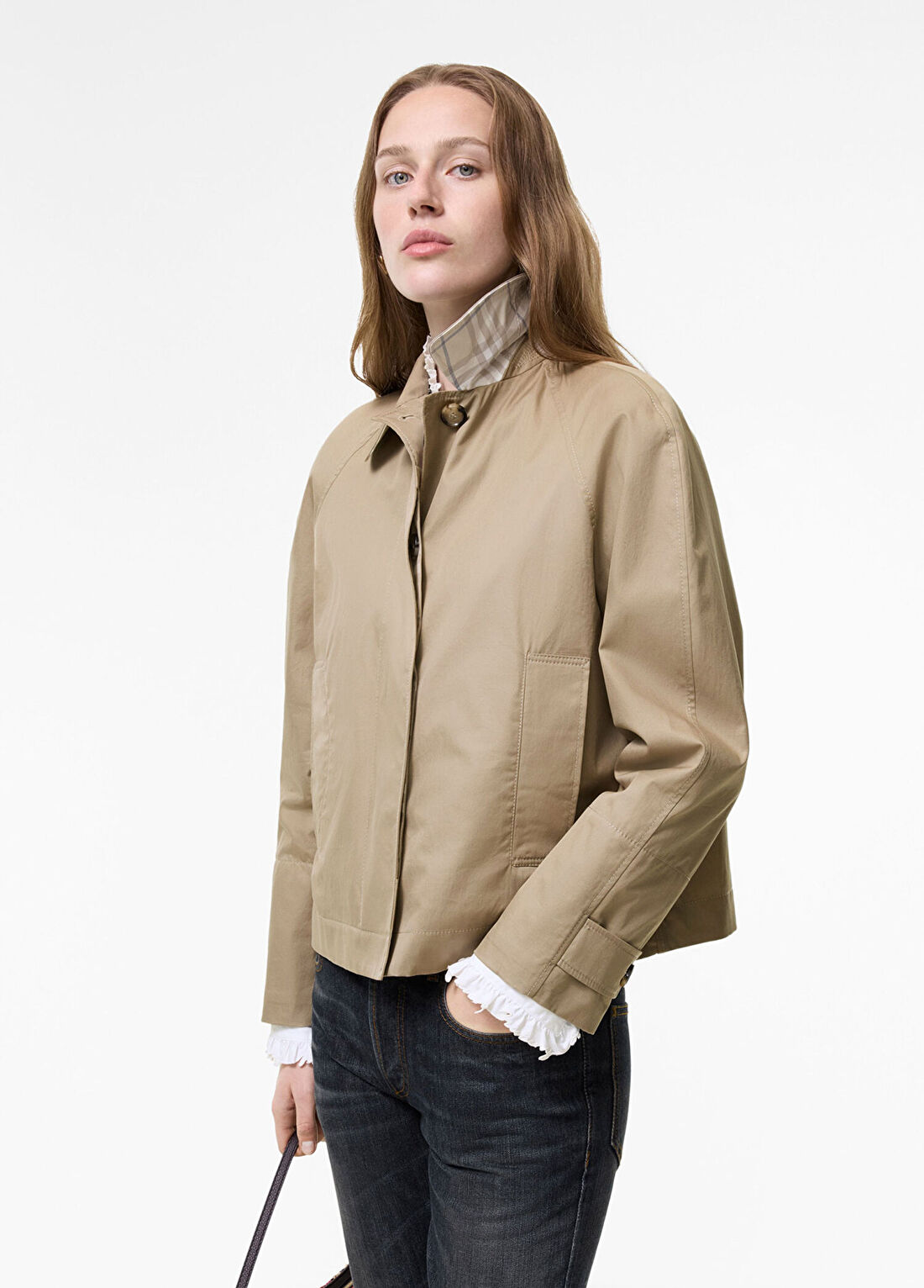 Burberry Tickhill Bej Gabardin Gömlek Yaka Kadın Ceket görsel 3