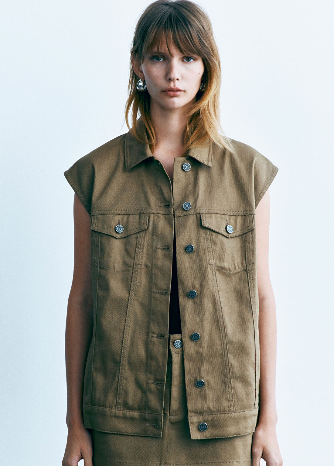 Rawe Parker Haki Denim Oversize Kadın Yelek görsel 3