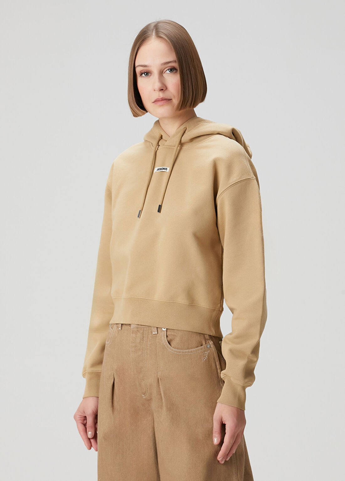 Jacquemus The Gros Grain Koyu Bej Kapüşonlu Crop Sweatshirt