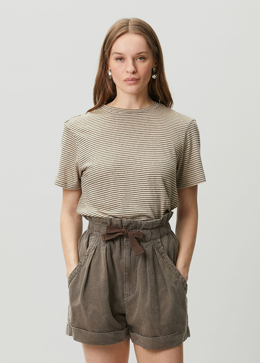 Marant Etoile Zewel Bej Siyah Çizgili T-shirt