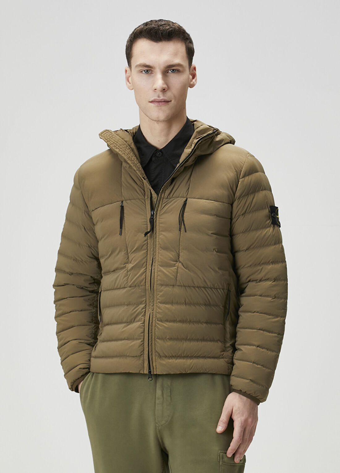 Stone Island Haki Kapüşonlu Puff Mont