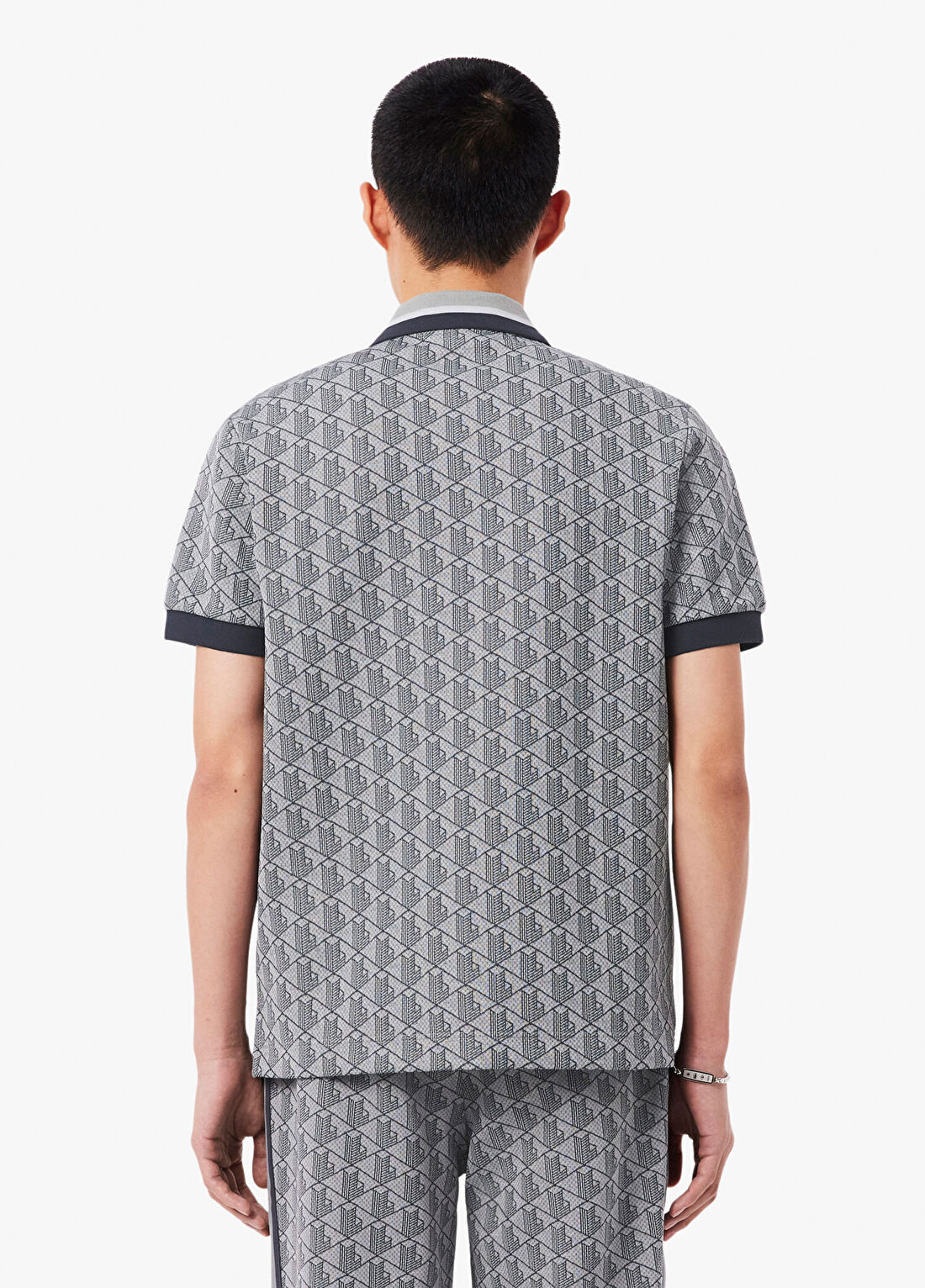 Lacoste Gri Monogram Polo Yaka Classic Fit Kısa Kollu Erkek T-shirt görsel 3