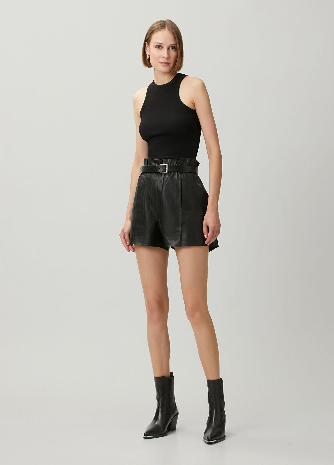 AllSaints Fran Siyah Deri Şort