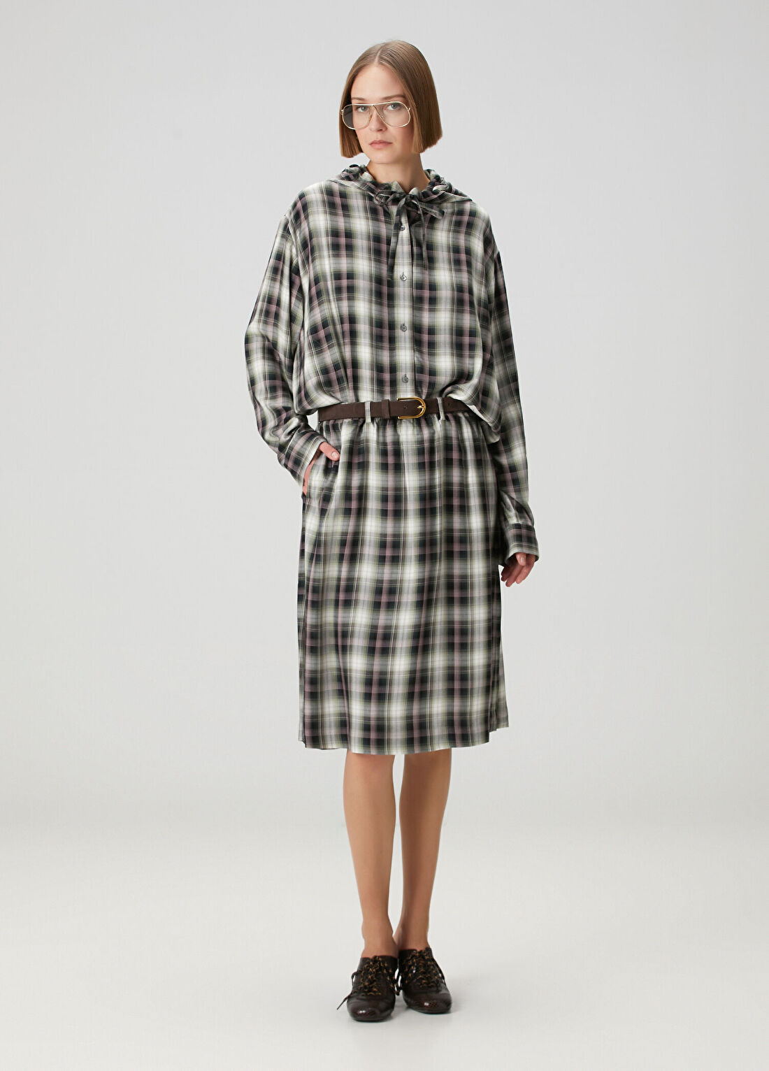 Acne Studios Regular Fit Siyah Yeşil Midi Etek