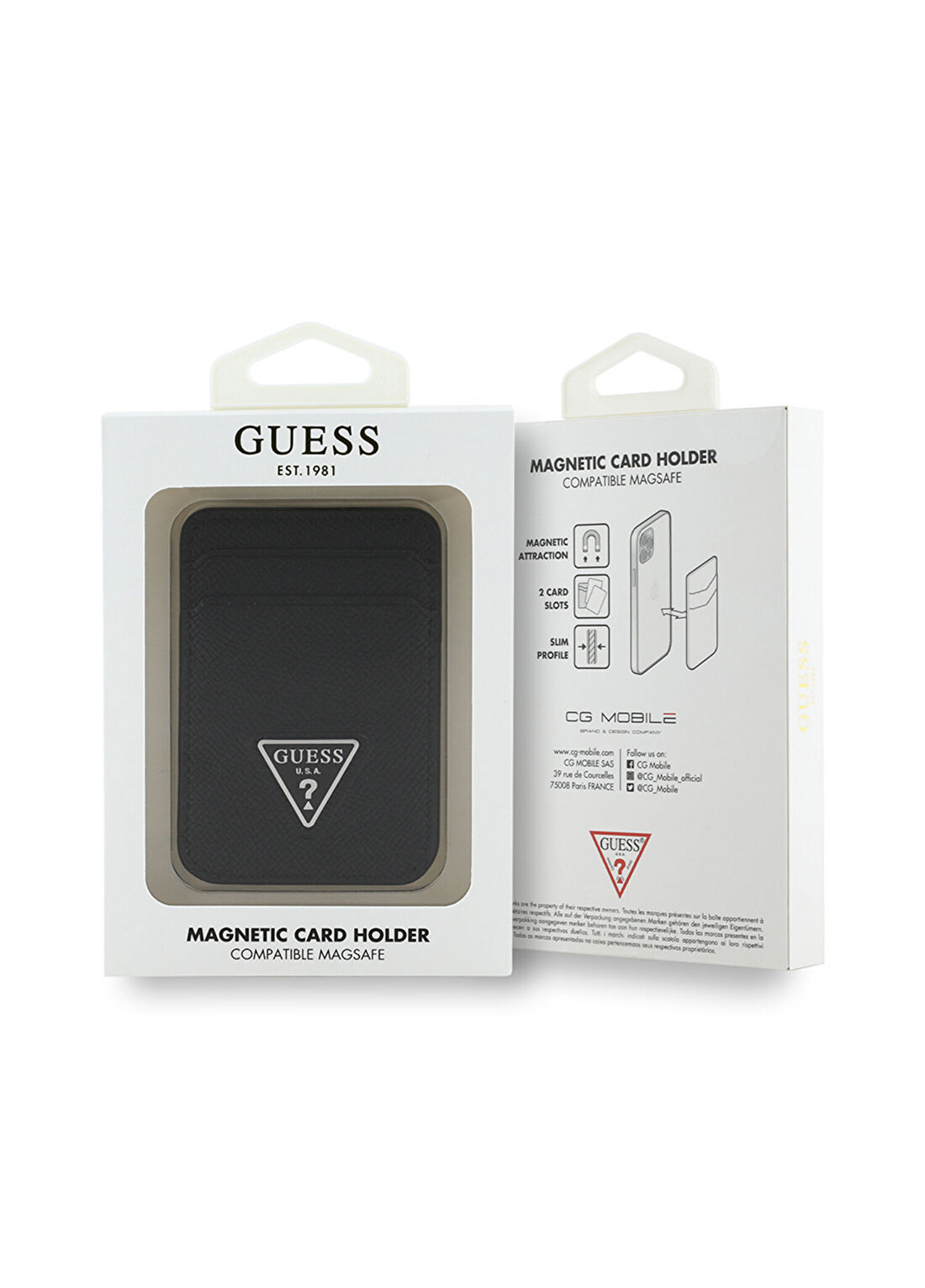 Guess Siyah Deri 2 Hazneli Üçgen Logolu Magnetik Kartlık görsel 3