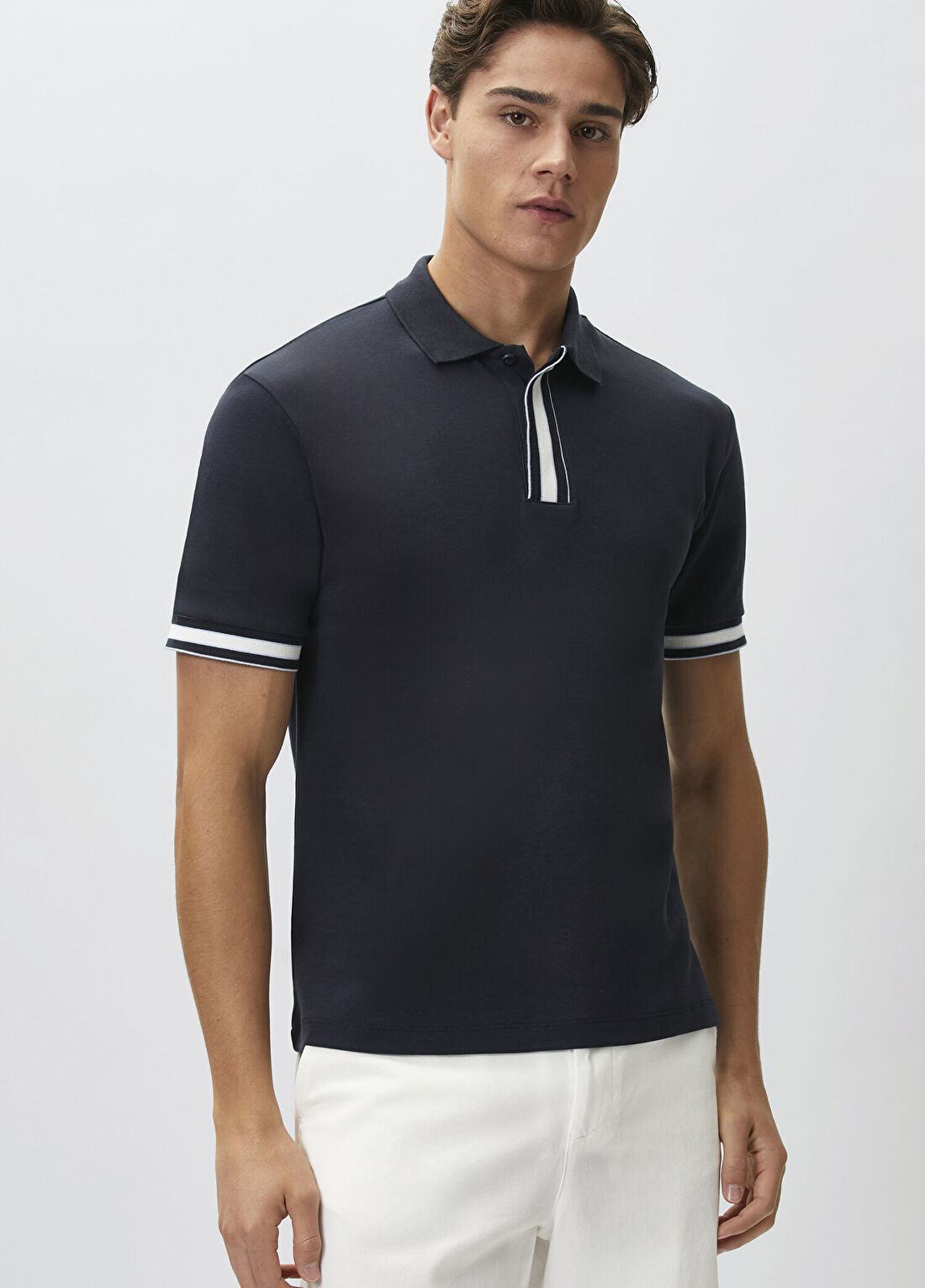 Network Lacivert Gizli Patlı Polo Yaka Garnili T-shirt görsel 4