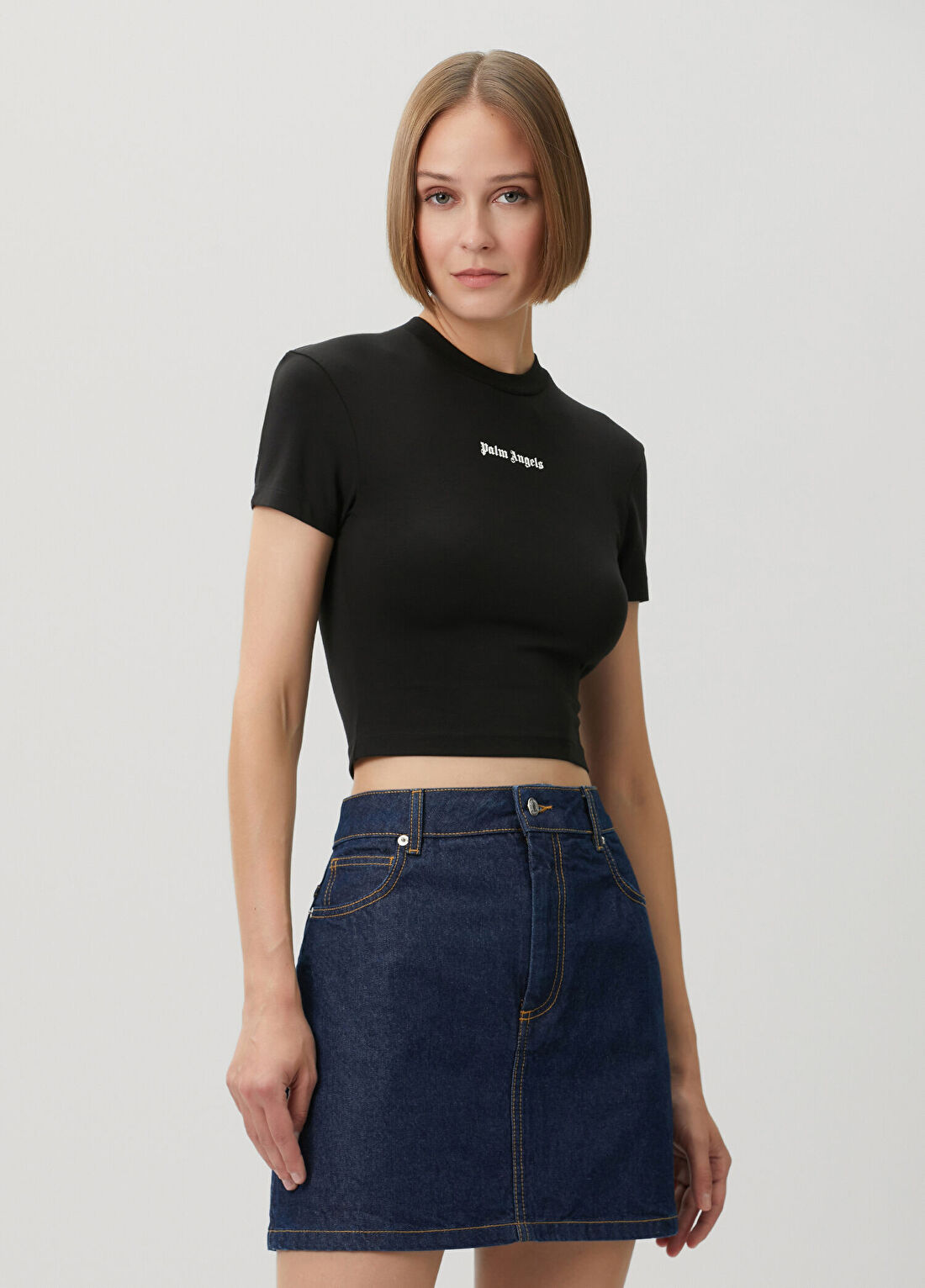 Palm Angels Classic Logo Siyah Crop T-shirt