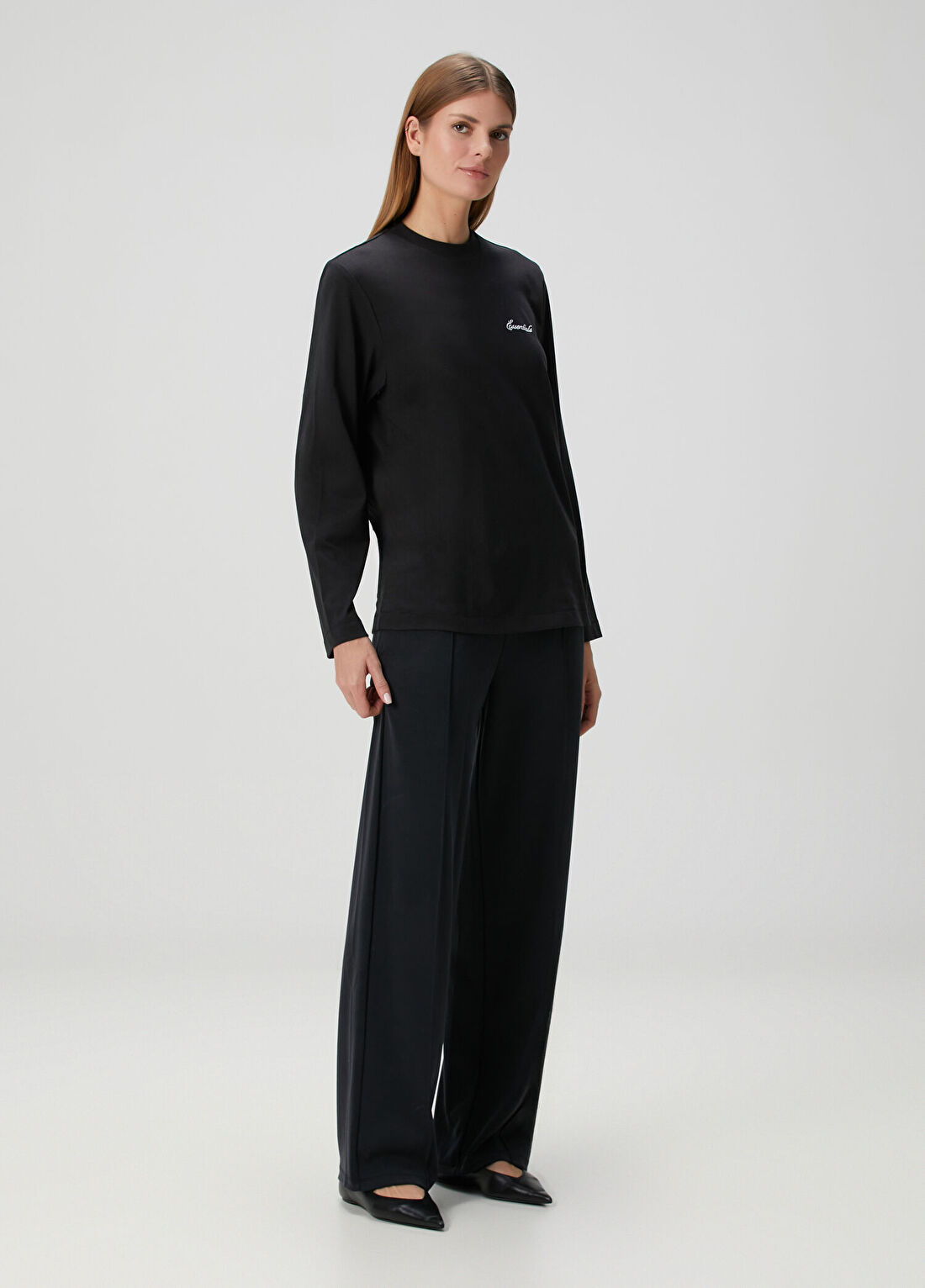 Fear Of God Essentials Classic Fit Siyah Uzun Kol T-shirt görsel 2