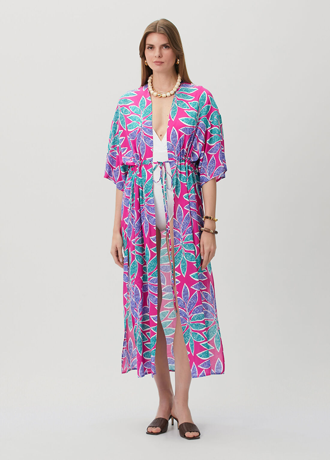 Dual Pembe Desenli Kimono