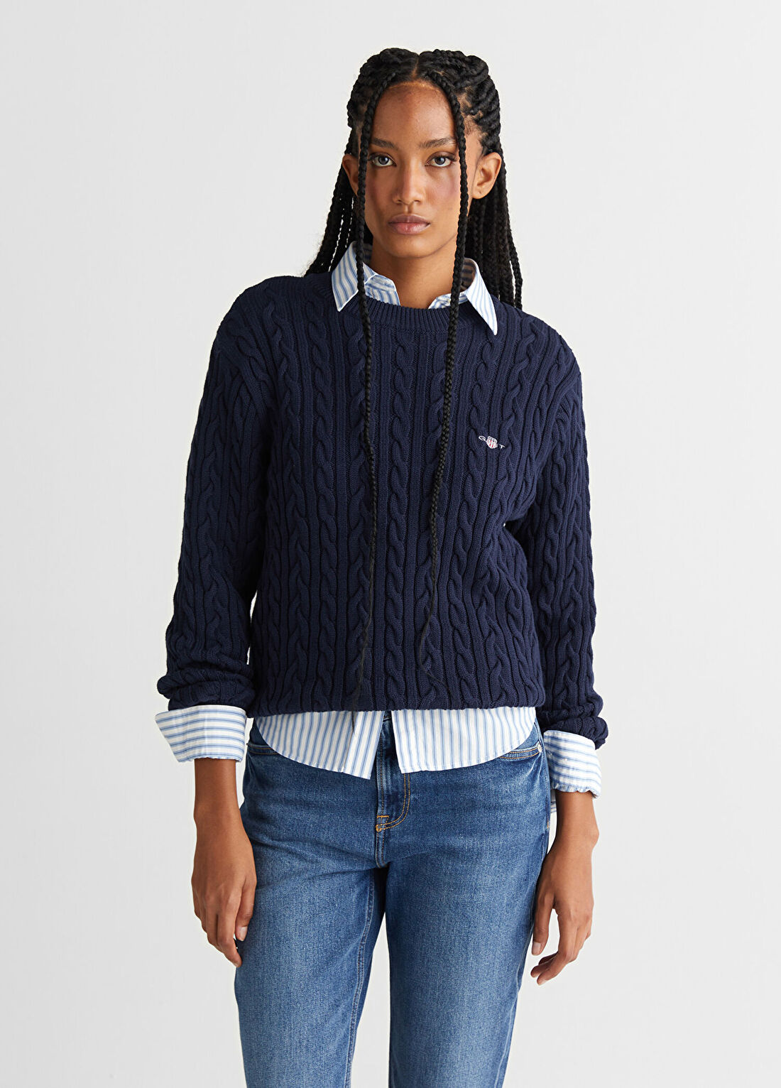 Gant Lacivert Yuvarlak Yaka Relaxed Fit Kadın Triko