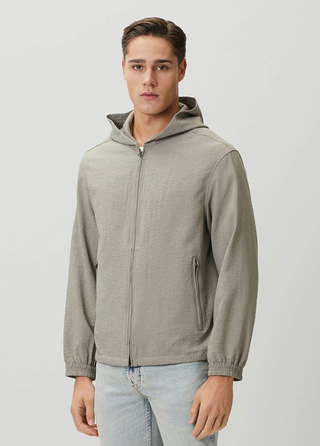 Emporio Armani Bej Kapüşonlu Gofreli Mont görsel 3