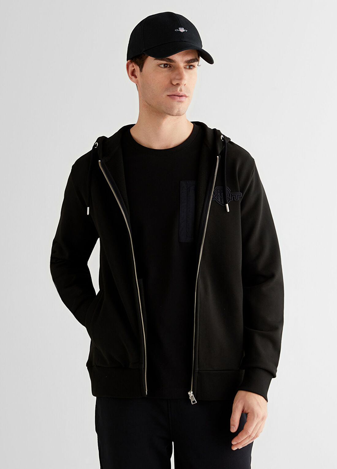 Gant Siyah Kapüşonlu Fermuarlı Regular Fit Erkek Sweatshirt