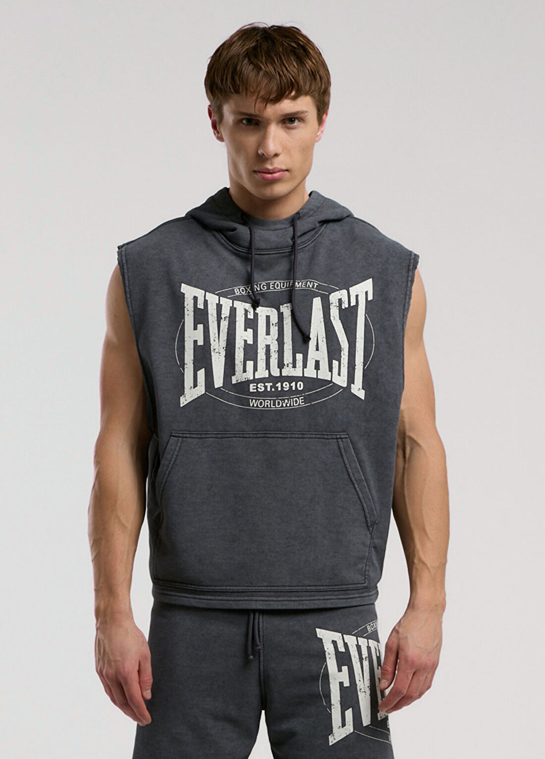 Everlast Authentic Boxing Antrasit Kolsuz Kapüşonlu Oversize Erkek Spor Sweatshirt