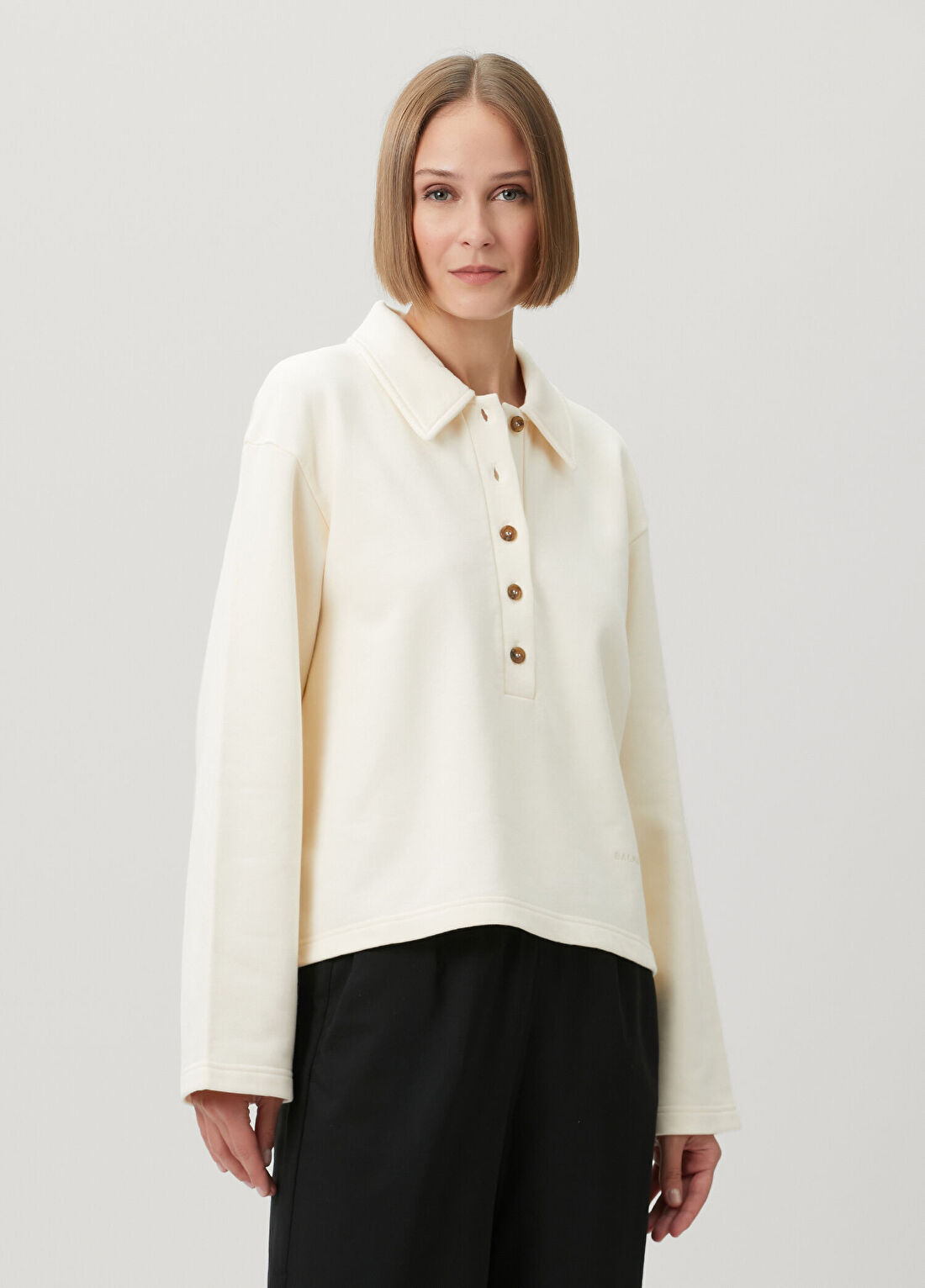 DAGMAR Krem Polo Sweatshirt görsel 3