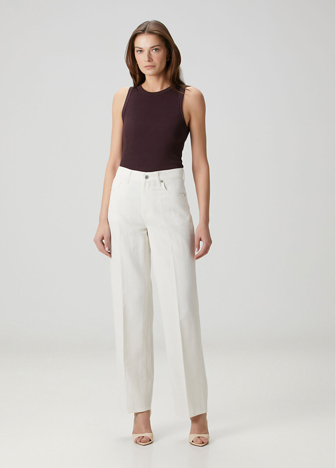7 For All Mankind Stovepipe Straight Krem Jean Pantolon