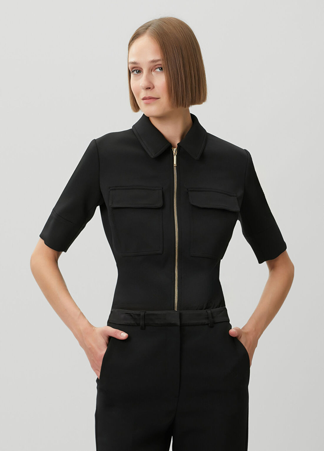 Livy Siyah Fermuarlı Body
