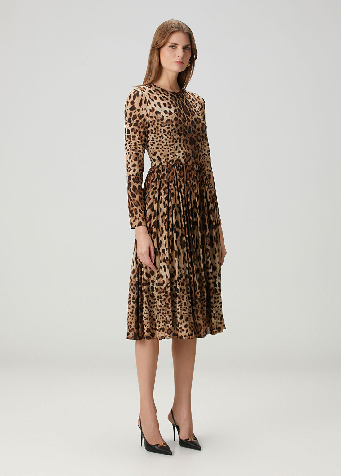 Dolce&Gabbana Leopar Desenli Midi İpek Elbise görsel 3