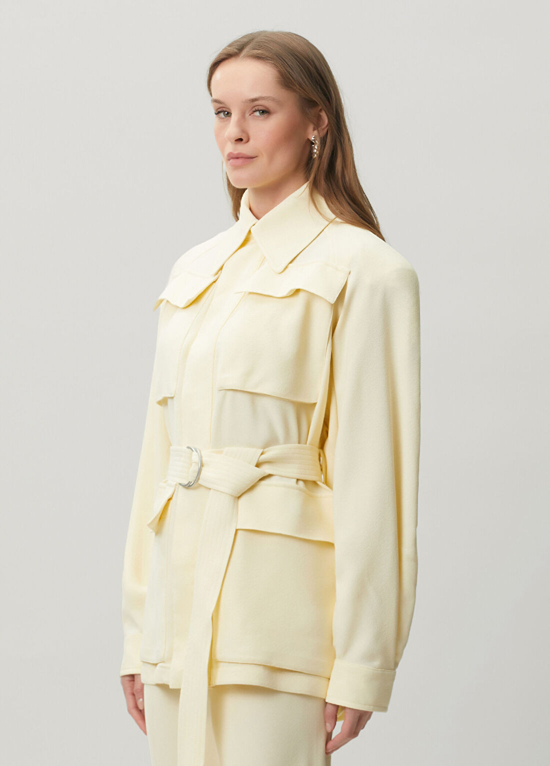 Wardrobe Nyc Açık Sarı Krep Ceket görsel 3