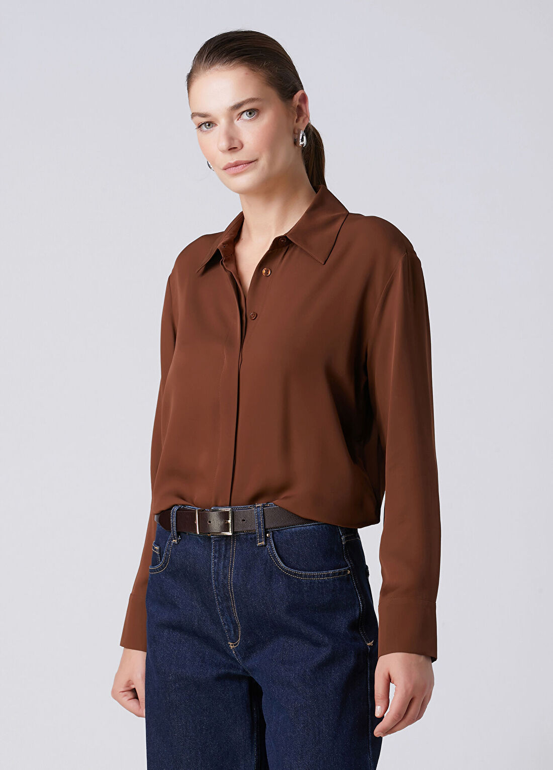Beymen Collection Kahverengi İpek Gömlek