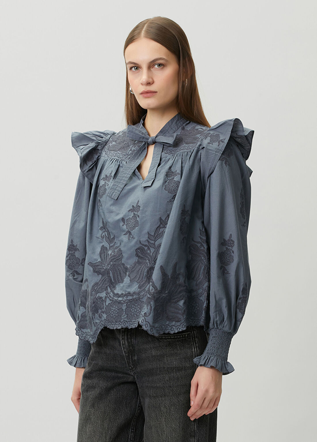 AllSaints Nisa Mavi Desenli Bluz görsel 3