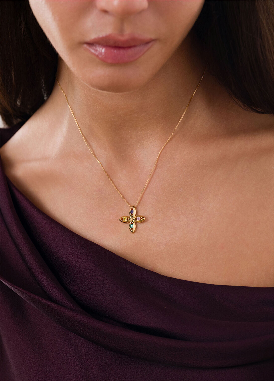 Orena Jewelry Rainbow Flower 14 Ayar Altın Kadın Kolye görsel 4