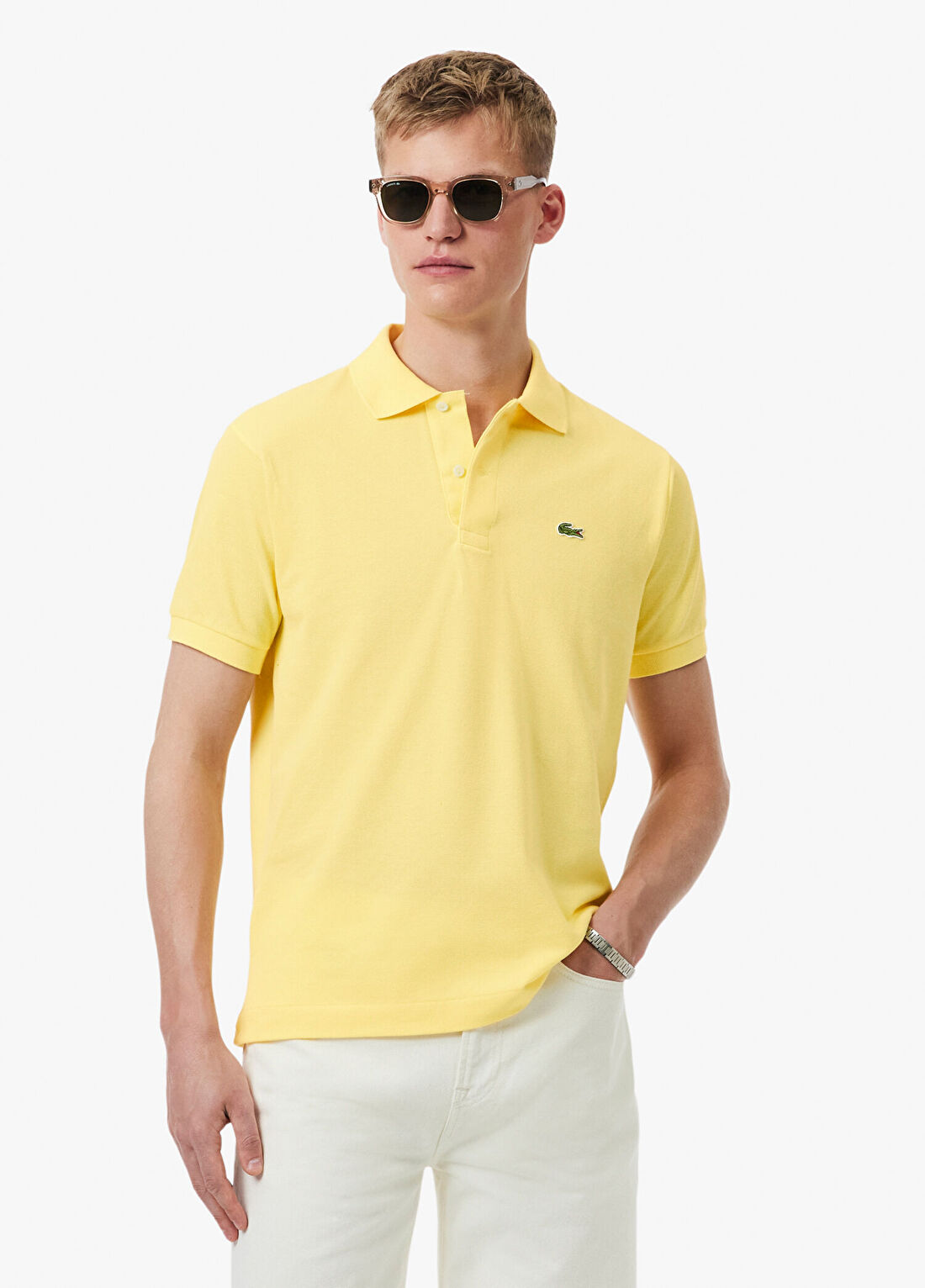 Lacoste Sarı Classic Fit Pamuklu Polo Yaka Kısa Kollu Erkek T-Shirt