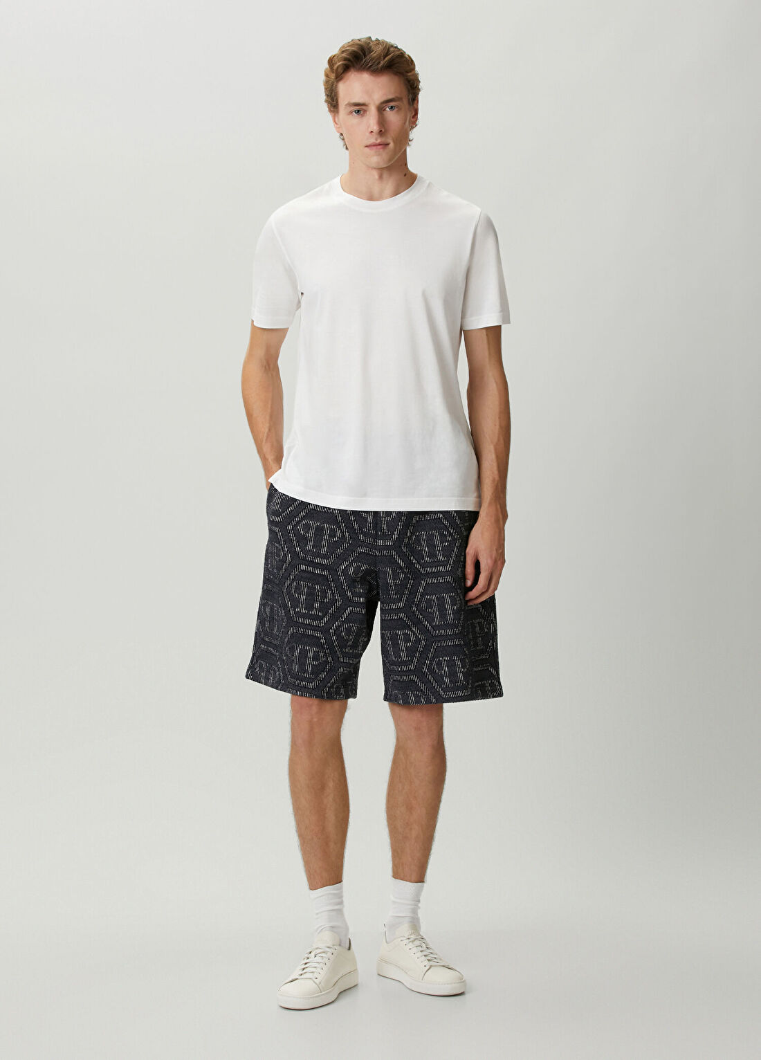 Philipp Plein Lacivert Logo Desenli Bermuda