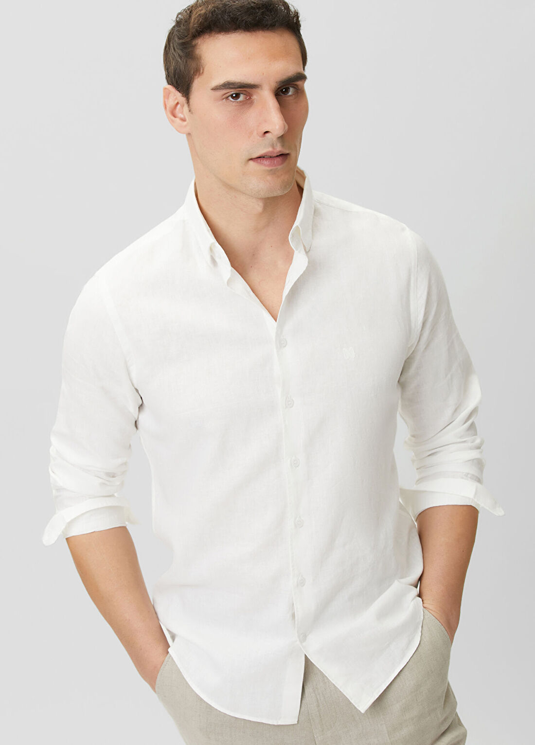 Network Slim Fit Beyaz Keten Gömlek