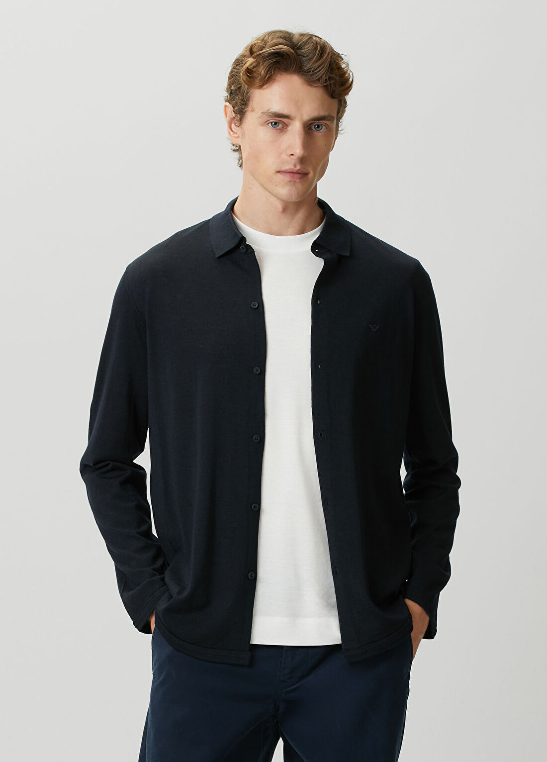 Emporio Armani Lacivert Yün Triko Gömlek