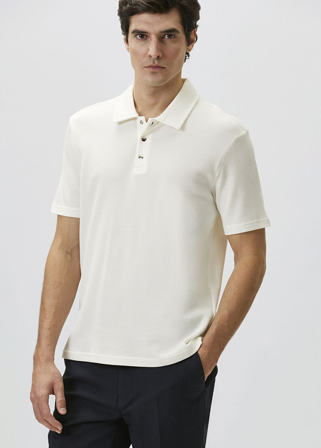 Network Slim Fit Beyaz Polo Yaka Waffle T-shirt