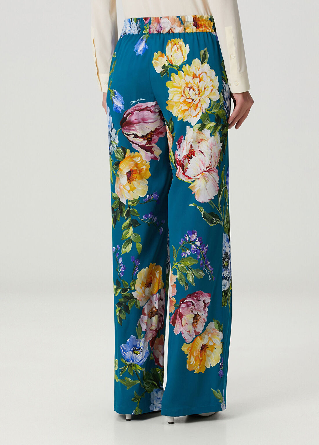Dolce&Gabbana Mavi Çiçekli İpek Pantolon görsel 4